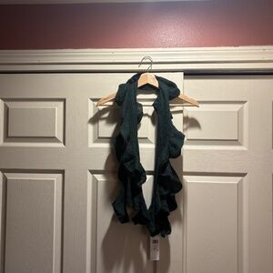 Eileen Fisher Alpaca Wool Ruffle Scarf Evergreen OS NWT
